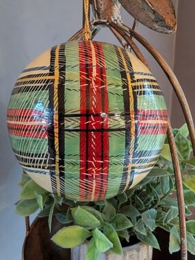VintageCreside Company hand-painted “Plaid/Tartan” lacquer papier-mâché